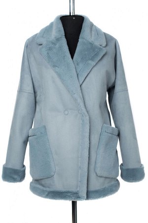 02-2954 Пальто женское утепленное Эко-дубленка голубой