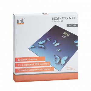 Весы напольные Irit IR-7264, электронные, до 180 кг, стекло, 2хААА, синие