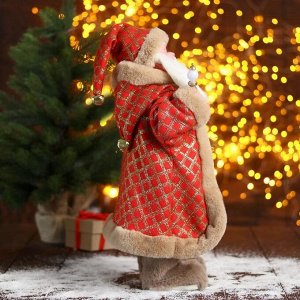 Дед Мороз "В красной шубке в клетку с подарками" двигается, 24х45 см