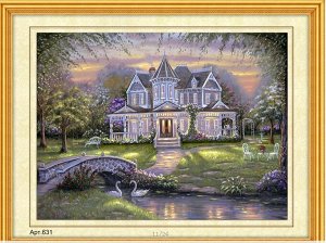 Набор для вышивания бисером 35x45см (частичное заполнение, канва с рисунком) Красивый дом на берегу озера Арт.631