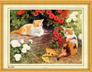 Набор для вышивания бисером 35x45см (частичное заполнение, канва с рисунком) Рыжие котята в цветах Арт.624