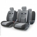 Авточехлы COMFORT, анатом. поддержка, велюр, 11 предм., карман, 6 молний чёрн./т.серый