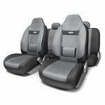 Авточехлы COMFORT, анатом. поддержка, литой подгол., велюр, 9 предм., карман, 6 молний чёрн./т.серый,