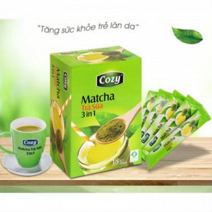 Пудровый чай матча латте т.м. COZY (зеленый чай, сливки, сахар ароматизатор «жасмин») 1 пачка/10 стиков