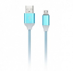 Дата-кабель USB - micro USB, с индикацией, 1 м, синий, с мет. након. (iK-12ss blue)