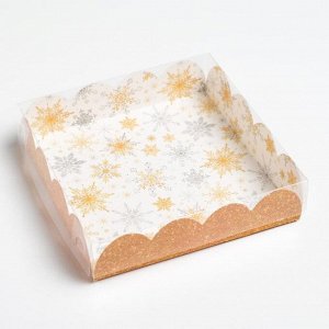Коробка для кондитерских изделий с PVC крышкой «Снежинки», 13 х 13 х 3 см