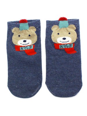 Короткие носки р.35-40 "Bear and dog" Синий с шарфом