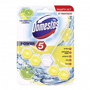 Блок для очищения унитаза Domestos Power 5 «Свежесть лайма», 55 г