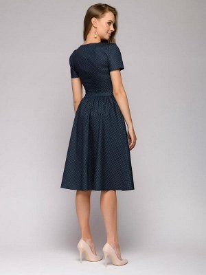 Платье темно-синее длины миди с короткими рукавами