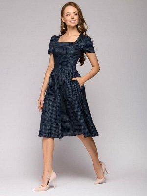 Платье темно-синее длины миди с короткими рукавами
