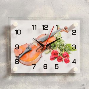 Часы настенные, серия: Музыка, "Розы и скрипка", 20х26 см, в ассортименте