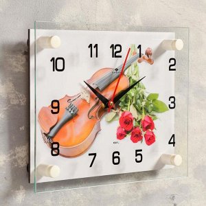 Часы настенные, серия: Музыка, "Розы и скрипка", 20х26 см, микс