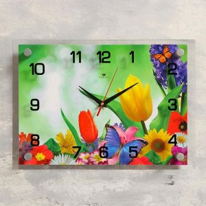 Часы настенные. серия: Цветы. "Бабочка и цветы". 25х35  см. микс