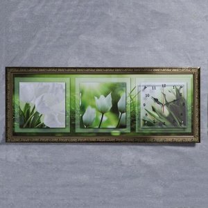 Часы-картина настенные, серия: Цветы, "Белые тюльпаны", 35х100  см, микс