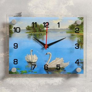 Часы настенные, серия: Природа, "Лебеди в озере", 20х26  см, микс