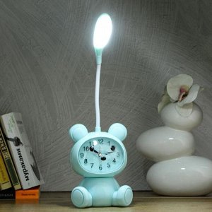 Часы-светильник "Мишка"  LED, с будильником, 3 AA. USB. 5 Вт, дискр. ход, голубой