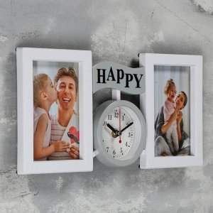 Часы настенные, серия: Фоторамки, "Happy", плавный ход, 17 х 35 см, циферблат 9 см