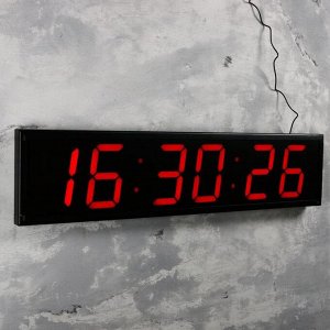 Часы настенные электронные секундомер, таймер, с пультом,от сети, 97х18х23 см. красные цифры  518267