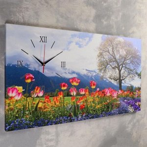 Часы-картина настенные, серия: Цветы, "Цветочное поле", 50 х 100 см, микс