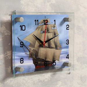 Часы настенные, серия: Море, "Корабль", плавный ход, 20 х 26 см
