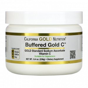 California Gold Nutrition, Buffered Gold C, некислый буферизованный витамин C в форме порошка, аскорбат натрия, 238 г (8,4 унции)