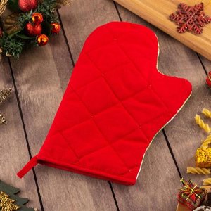 Варежка-прихватка Christmas red flowers 20x28 см, саржа, 100% хлопок, ватин 250 г/м²