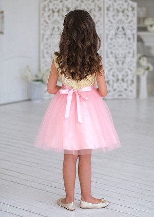 Нарядное платье с контрастной юбкой из однотонной ткани, цвет зол.розовый