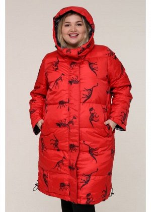 Женская зимняя куртка 203-01 Динозавры Красный