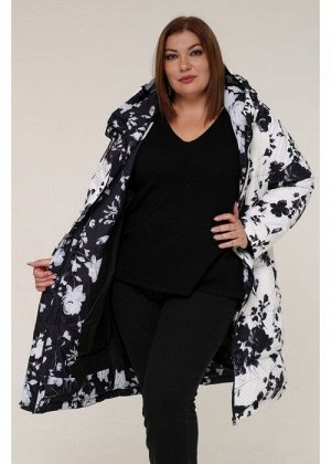 Женская зимняя куртка 203-01 Черные цветы на белом