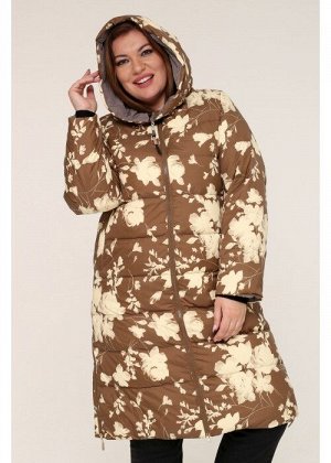 Женская зимняя куртка 203-124 Цветы коричневые