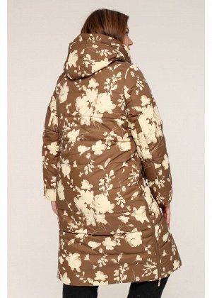 Женская зимняя куртка 203-124 Цветы коричневые