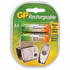 Батарейки аккумуляторные GP, АА, Ni-Mh, 1800 mAh, комплект 2 шт., в блистере, 180AAHC-2DECRC2