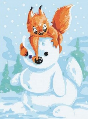 "Белка и снеговик" живопись на холсте 30*40см