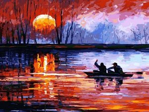 "Рыбалка на закате" живопись на холсте 30*40см