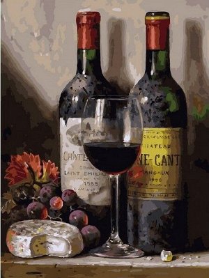 "Вино, сыр и виноград" живопись на холсте 30*40см