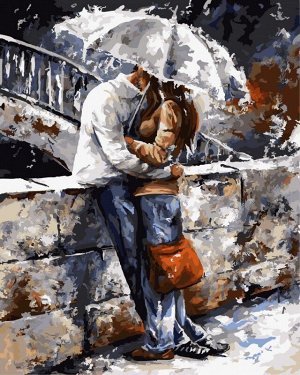 "Романтичная прогулка под дождем" живопись на холсте 40х50см