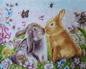 "Два зайчонка" живопись на холсте 40х50см
