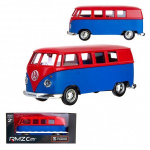 554025M(H) Машинка металлическая Uni-Fortune RMZ City 1:32 Автобус инерционный Volkswagen Type 2 (T1) Transporter, цвет матовый красный с синим, 16,5*7,5*7 см