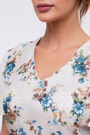 Платье Бежевый/цветы 978