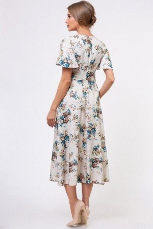 Платье Бежевый/цветы 978