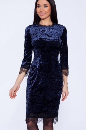 Платье велюр темно-синий