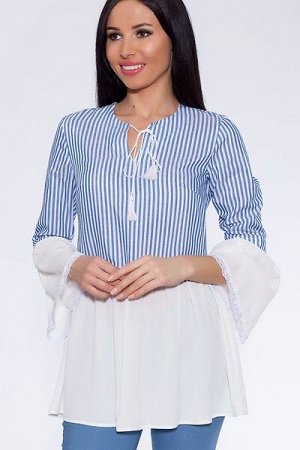 Блуза 469  Хлопок , белое/полоска электрик