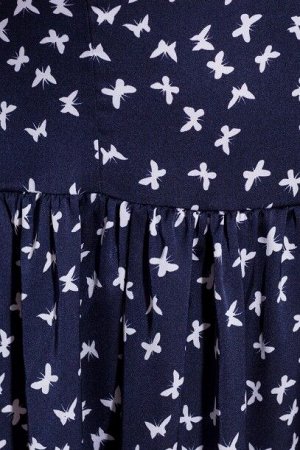 Платье 076 "Шелк цветной", темно-синий/бабочки