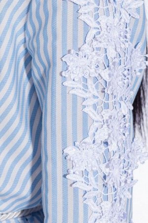 Блуза 487"Хлопок"белое/полоска голубая