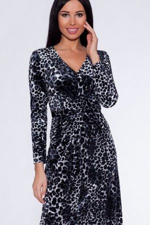 Платье 305 "Велюр цветной", серый/леопард
