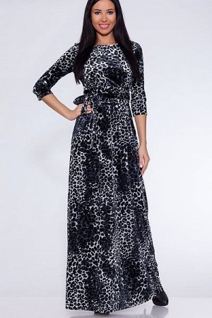 Платье 317 "Велюр цветной"  серый/леопард