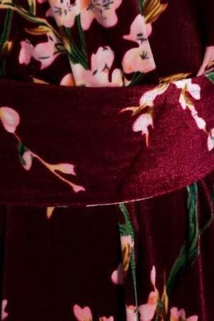 Платье 317 "Велюр цветной", светло-бордовый/цветы
