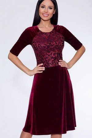 Платье 206 "Велюр кружево", светло-бордовый