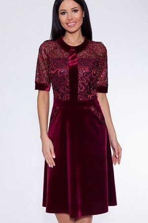 Платье 200 "Велюр кружево", светло-бордовый