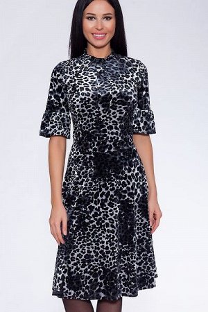 Платье 202 "Велюр цветной", серый/леопард